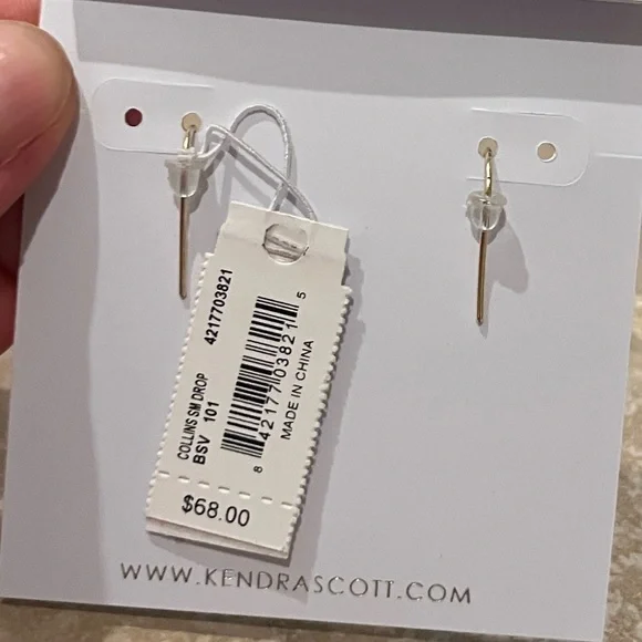 NEW Kendra Scott Collins Small Drop Earrings in White Abalone/Bright Silver - Picture 10 of 14